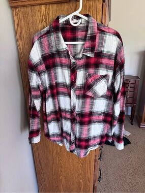 Maurices Red, White and Green Plaid Button-Front Shirt